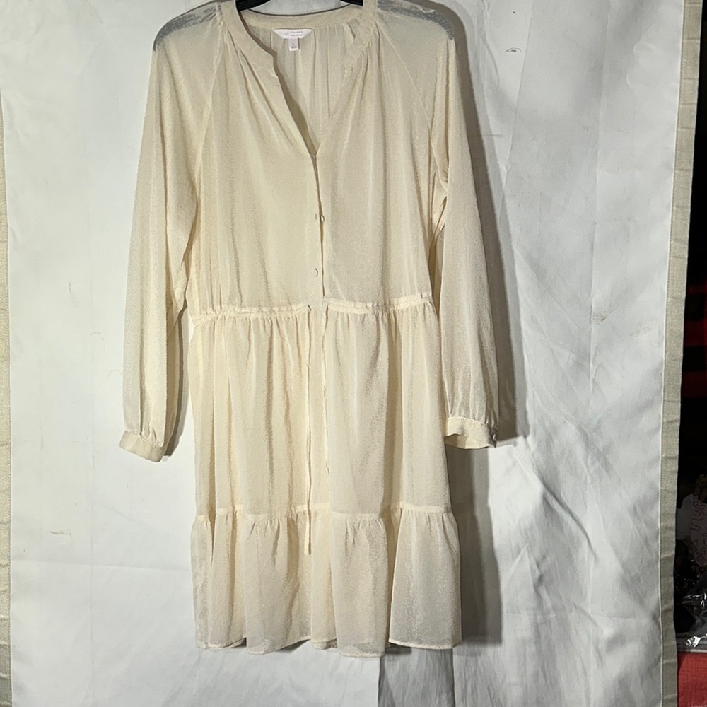 Lauren Conrad Ivory Sheer  Long Sleeve Dress Size Large
